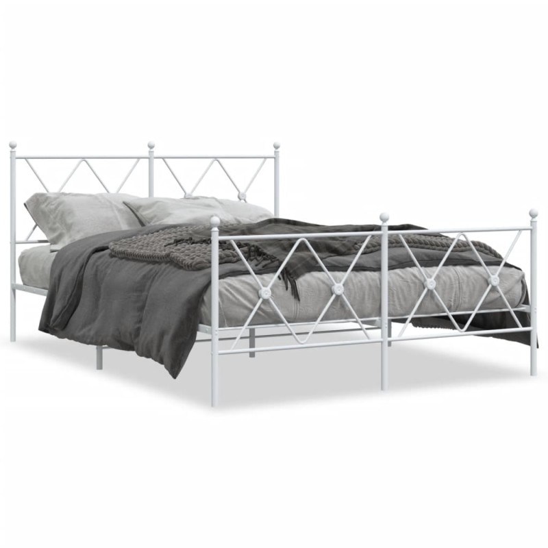 vidaXL Estructura cama metal con cabecero y estribo blanco 140x200 cm vidaXL Estructura cama metal con cabecero y estribo blanco 140x200 cm