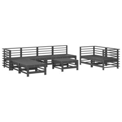 vidaXL Mesa y taburetes altos jardín 9 pzas madera maciza de pino gris