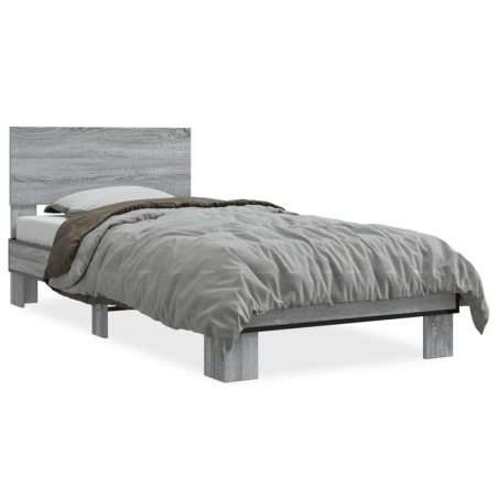 vidaXL Estructura cama madera ingeniería metal gris Sonoma 90x200 cm