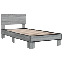 vidaXL Estructura cama madera ingeniería metal gris Sonoma 90x200 cm