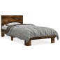 vidaXL Estructura cama madera ingeniería metal roble humo 100x200 cm vidaXL Estructura cama madera ingeniería metal roble humo 100x200 cm