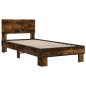 vidaXL Estructura cama madera ingeniería metal roble humo 100x200 cm vidaXL Estructura cama madera ingeniería metal roble humo 100x200 cm
