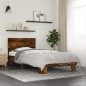 vidaXL Estructura cama madera ingeniería metal roble humo 100x200 cm vidaXL Estructura cama madera ingeniería metal roble humo 100x200 cm
