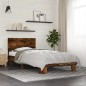 vidaXL Estructura cama madera ingeniería metal roble ahumado 90x190 cm vidaXL Estructura cama madera ingeniería metal roble ahumado 90x190 cm