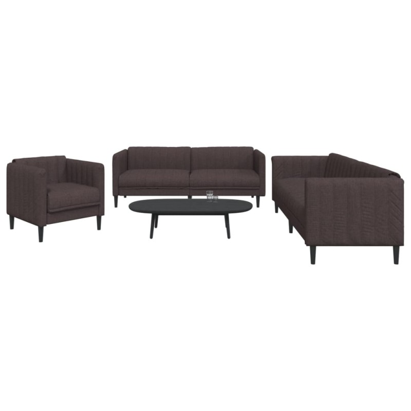 vidaXL Juego de sofás 3 piezas tela marrón oscuro vidaXL Juego de sofás 3 piezas tela marrón oscuro