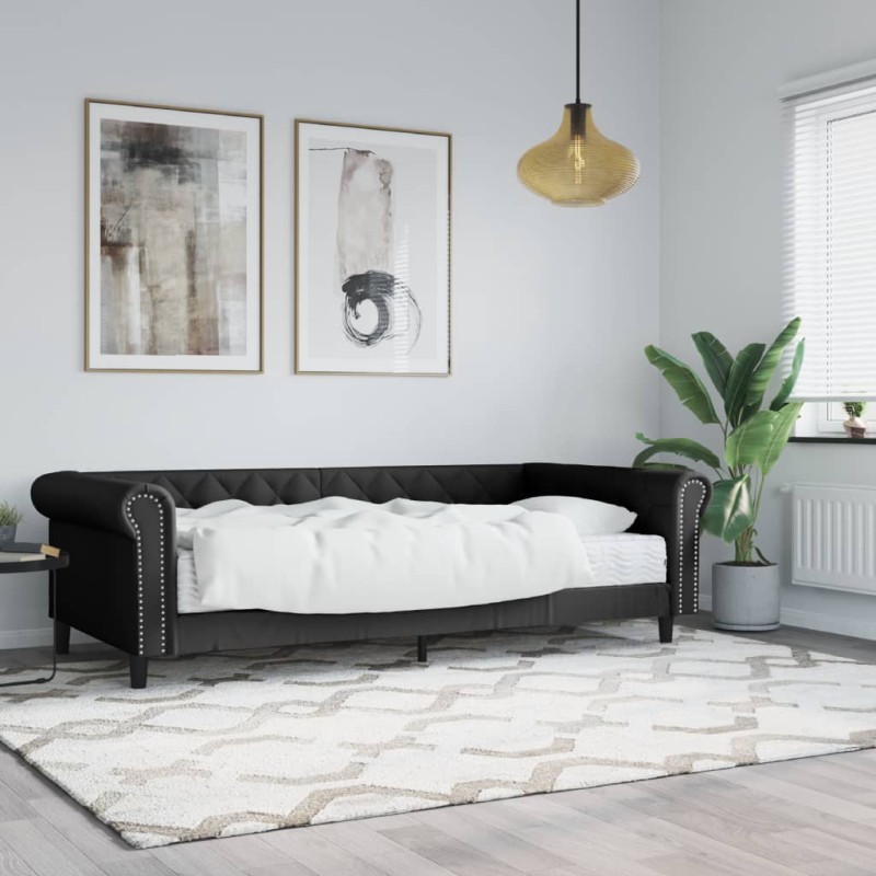 vidaXL Sofá cama con colchón cuero sintético negro 90x200 cm vidaXL Sofá cama con colchón cuero sintético negro 90x200 cm