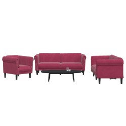vidaXL Juego de sofás 3 piezas terciopelo rojo tinto