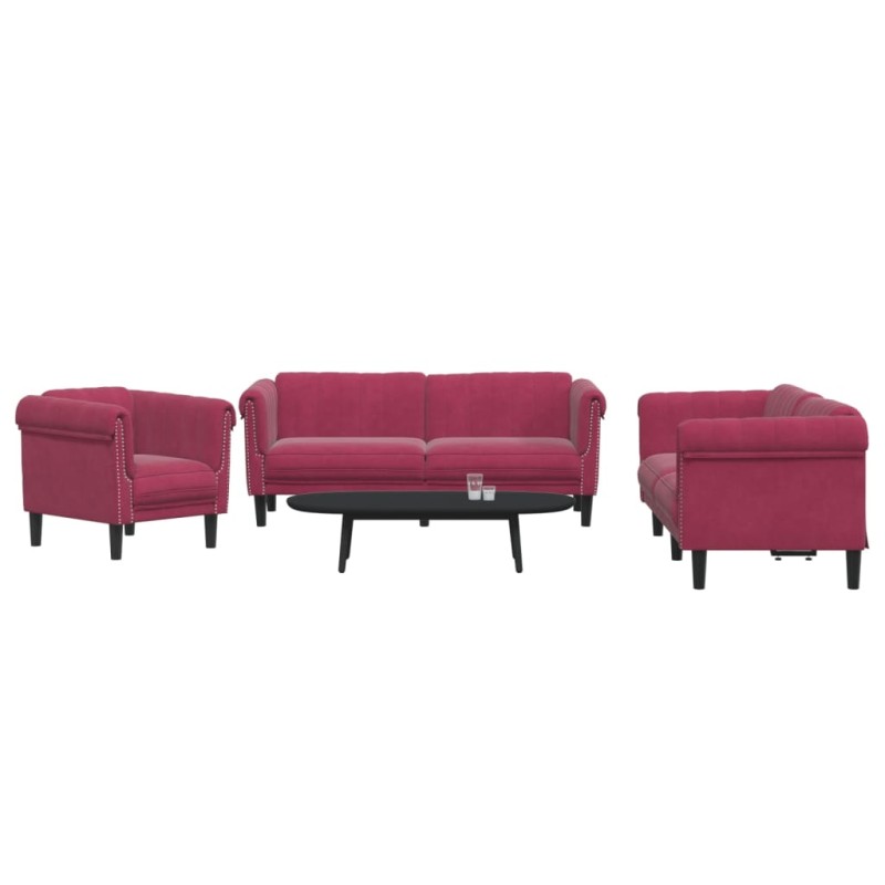 vidaXL Juego de sofás 3 piezas terciopelo rojo tinto vidaXL Juego de sofás 3 piezas terciopelo rojo tinto
