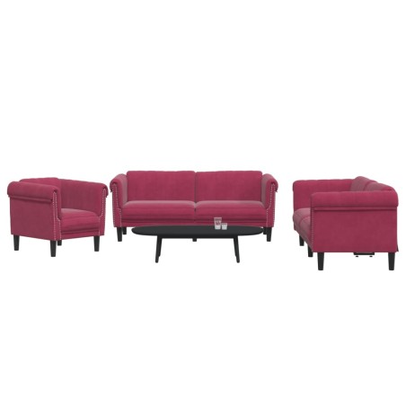 vidaXL Juego de sofás 3 piezas terciopelo rojo tinto