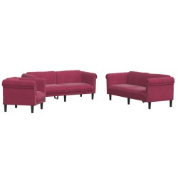 vidaXL Juego de sofás 3 piezas terciopelo rojo tinto