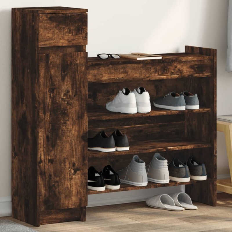 vidaXL Zapatero madera de ingeniería roble ahumado 100,5x28x100 cm vidaXL Zapatero madera de ingeniería roble ahumado 100,5x28x100 cm