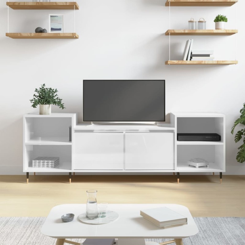 vidaXL Mueble para TV madera contrachapada blanco brillo 160x35x55 cm