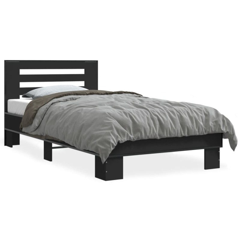 vidaXL Estructura de cama madera ingeniería y metal negro 100x200 cm vidaXL Estructura de cama madera ingeniería y metal negro 100x200 cm