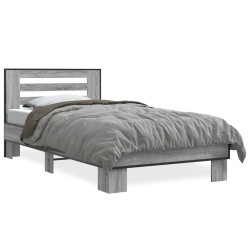 vidaXL Estructura cama madera ingeniería metal gris Sonoma 90x190 cm
