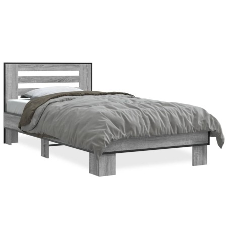 vidaXL Estructura cama madera ingeniería metal gris Sonoma 90x190 cm