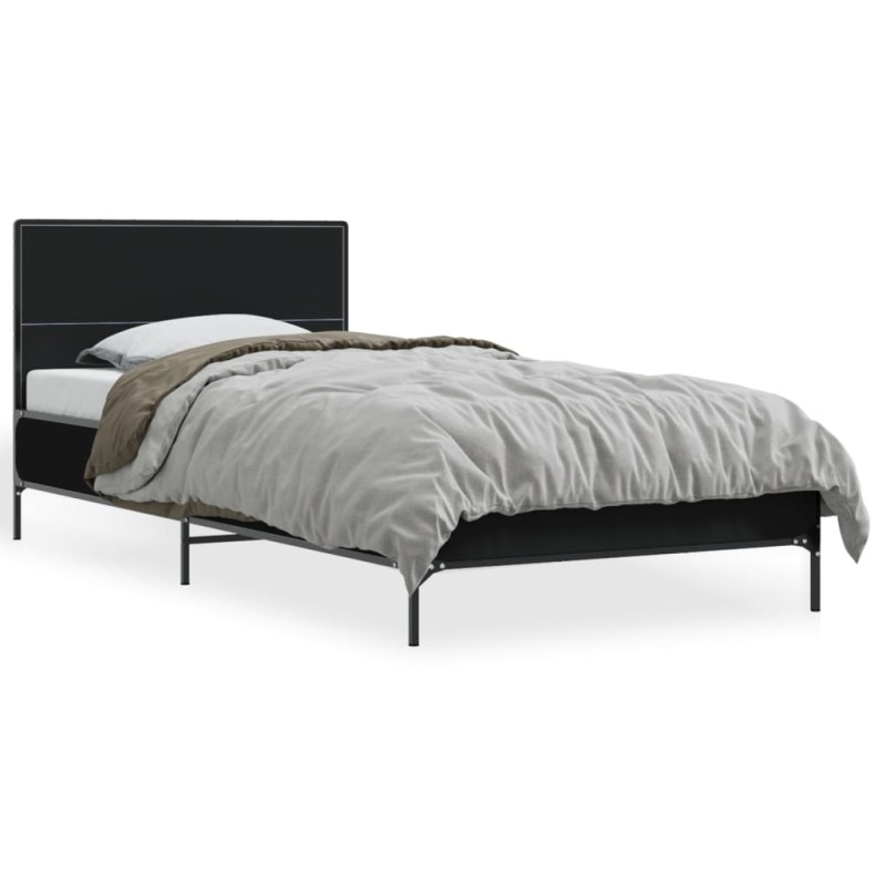 vidaXL Estructura de cama madera de ingeniería y metal negra 90x190 cm