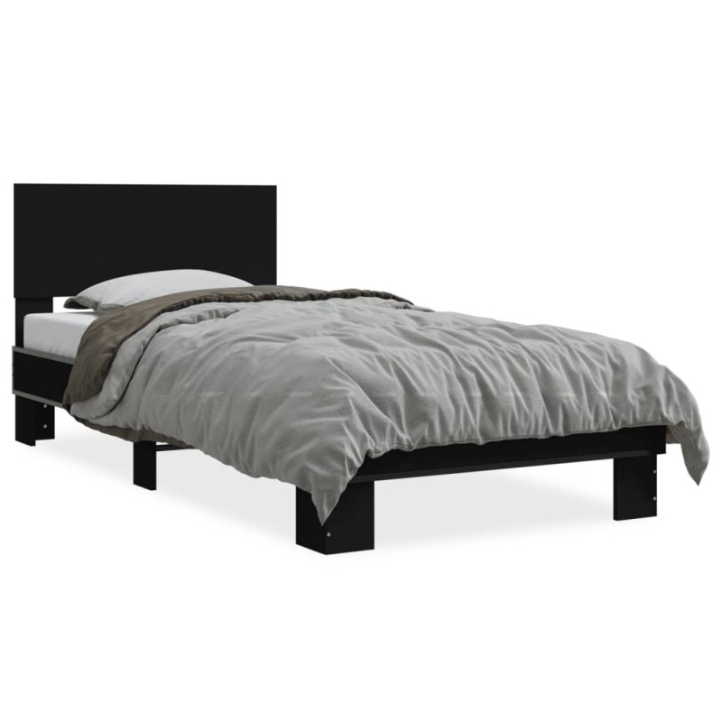vidaXL Estructura de cama madera de ingeniería y metal negra 75x190 cm vidaXL Estructura de cama madera de ingeniería y metal negra 75x190 cm