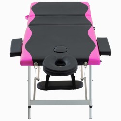 vidaXL Camilla de masaje plegable 3 zonas aluminio negro y rosa