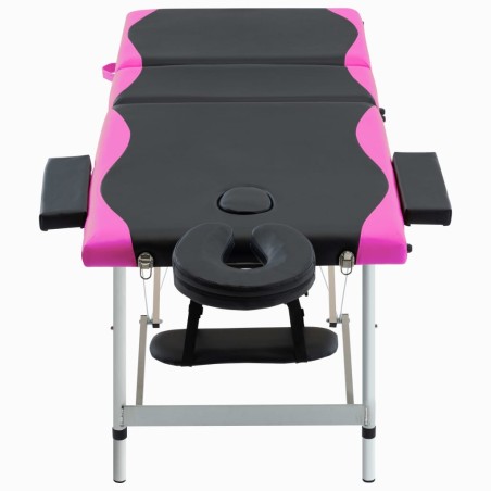 vidaXL Camilla de masaje plegable 3 zonas aluminio negro y rosa