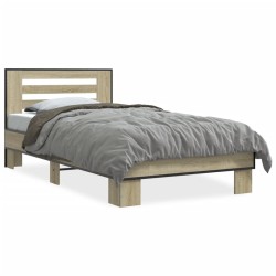 vidaXL Estructura cama madera ingeniería metal roble Sonoma 90x190 cm