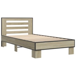 vidaXL Estructura cama madera ingeniería metal roble Sonoma 90x190 cm