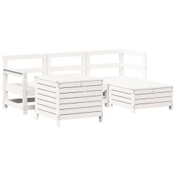 vidaXL Juego de sofás de jardín 5 piezas madera maciza de pino blanco