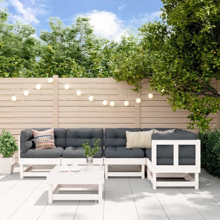 vidaXL Juego de muebles de jardín 6 piezas madera maciza pino blanco