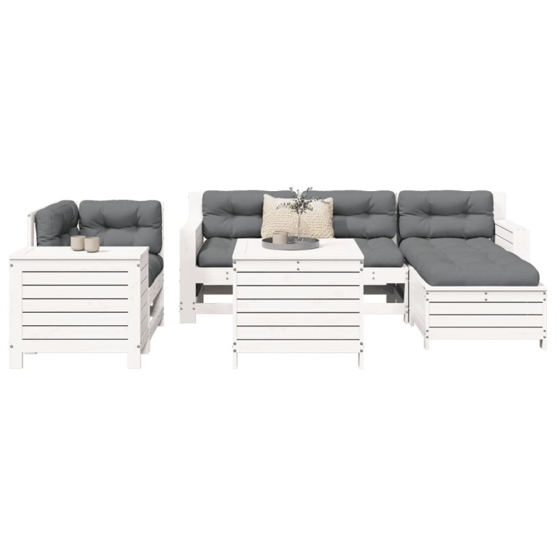 vidaXL Juego de sofás de jardín 7 pzas madera maciza de pino blanco vidaXL Juego de sofás de jardín 7 pzas madera maciza de pino blanco
