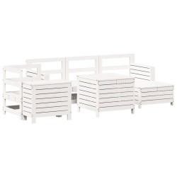 vidaXL Juego de sofás de jardín 7 pzas madera maciza de pino blanco