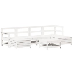 vidaXL Juego de sofás de jardín 7 pzas madera maciza de pino blanco