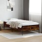 vidaXL Estructura cama madera ingeniería metal roble humo 75x190 cm vidaXL Estructura cama madera ingeniería metal roble humo 75x190 cm