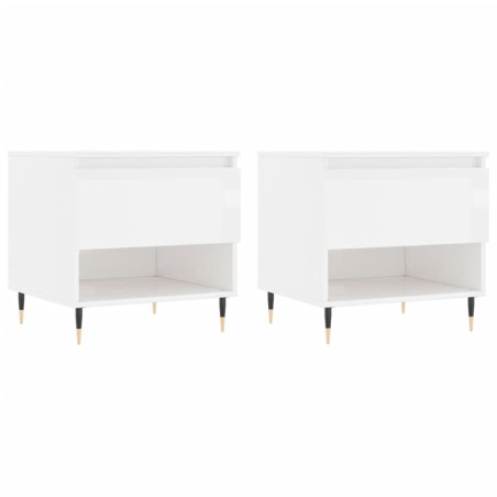 vidaXL Mesas centro 2 uds madera ingeniería blanco brillo 50x46x50 cm