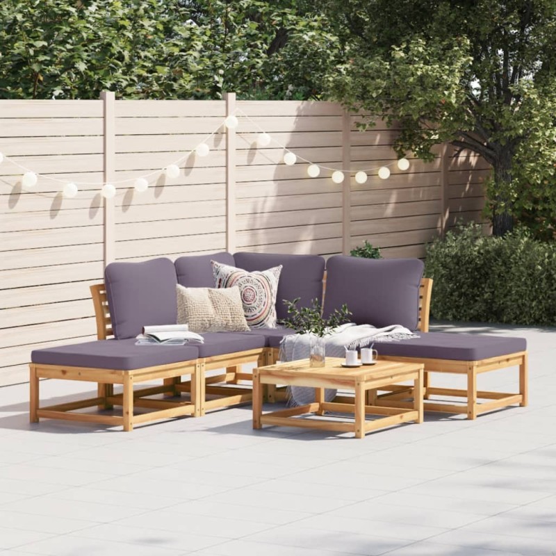 vidaXL Juego de muebles jardín 6 pzas con cojines madera maciza acacia vidaXL Juego de muebles jardín 6 pzas con cojines madera maciza acacia