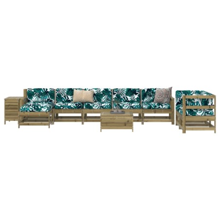 vidaXL Juego de sofás de jardín 10 pzas madera de pino impregnada