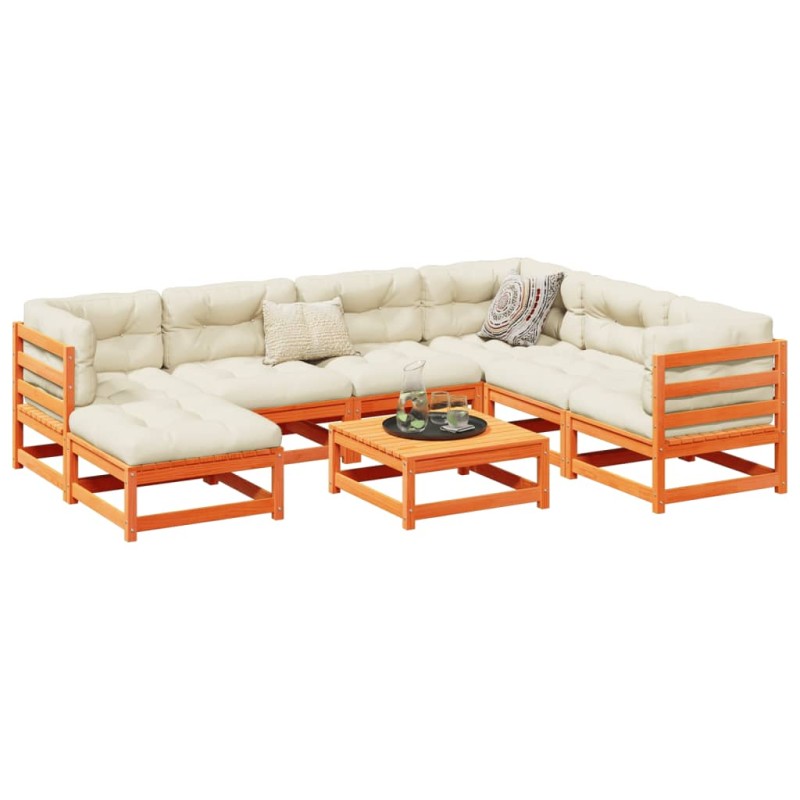 vidaXL Juego de sofás de jardín 8 pzas madera maciza pino marrón cera vidaXL Juego de sofás de jardín 8 pzas madera maciza pino marrón cera