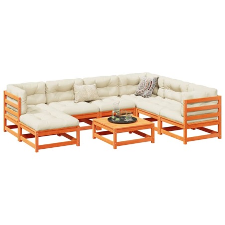 vidaXL Juego de sofás de jardín 8 pzas madera maciza pino marrón cera