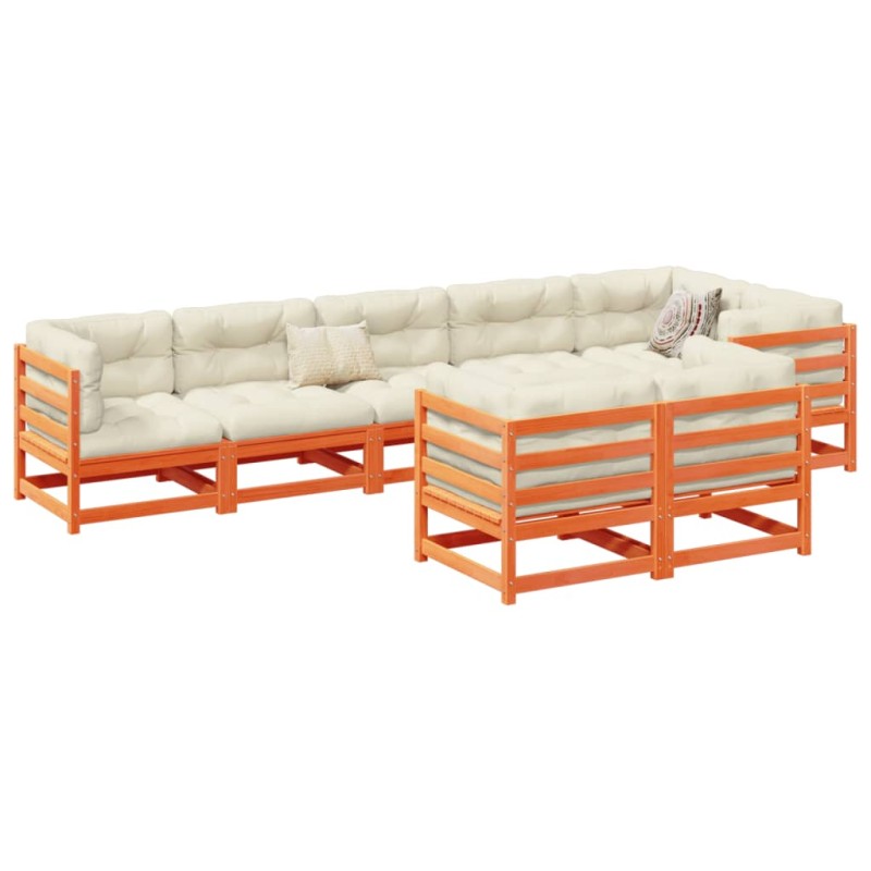 vidaXL Set de sofás jardín 8 pzas con cojines madera pino marrón cera vidaXL Set de sofás jardín 8 pzas con cojines madera pino marrón cera