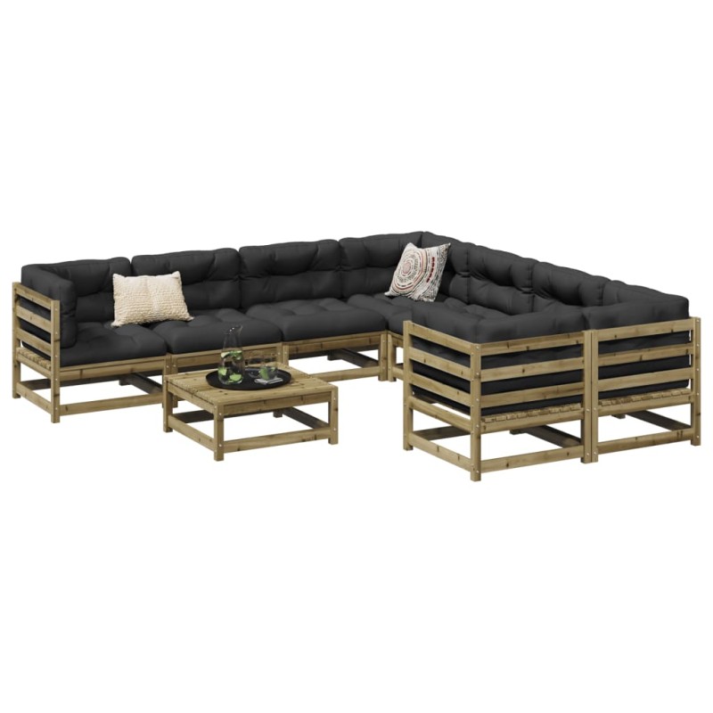 vidaXL Set de sofás jardín 9 pzas con cojines madera pino impregnada