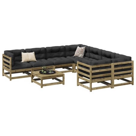 vidaXL Set de sofás jardín 9 pzas con cojines madera pino impregnada