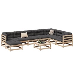 vidaXL Juego de sofás de jardín 9 pzas con cojines madera maciza pino