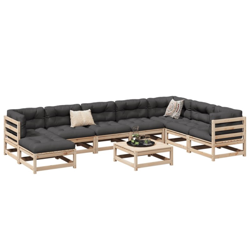 vidaXL Juego de sofás de jardín 9 pzas con cojines madera maciza pino vidaXL Juego de sofás de jardín 9 pzas con cojines madera maciza pino