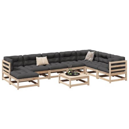 vidaXL Juego de sofás de jardín 9 pzas con cojines madera maciza pino