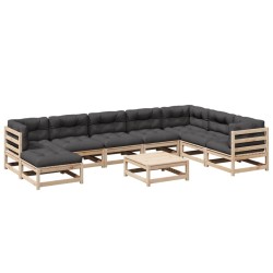 vidaXL Juego de sofás de jardín 9 pzas con cojines madera maciza pino