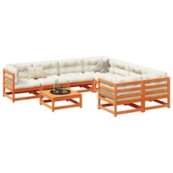 vidaXL Set de sofás jardín 9 pzas con cojines madera pino marrón cera