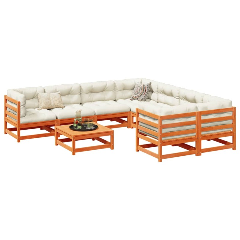 vidaXL Set de sofás jardín 9 pzas con cojines madera pino marrón cera vidaXL Set de sofás jardín 9 pzas con cojines madera pino marrón cera