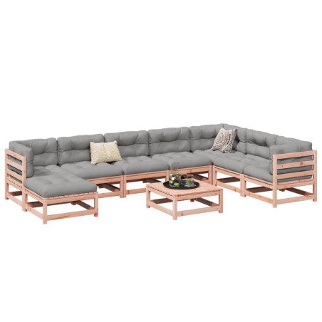 vidaXL Set de sofás jardín 9 pzas con cojines madera de abeto Douglas