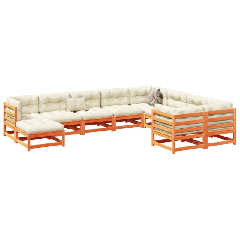 vidaXL Juego sofás jardín 10 pzas con conjines madera pino marrón cera vidaXL Juego sofás jardín 10 pzas con conjines madera pino marrón cera