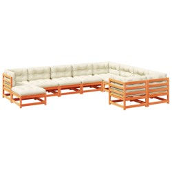 vidaXL Juego sofás jardín 10 pzas con conjines madera pino marrón cera