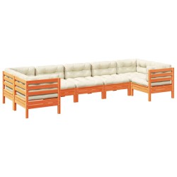 vidaXL Set de sofás jardín 7 pzas con cojines madera pino marrón cera