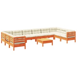 vidaXL Set de sofás jardín 11 pzas con cojines madera pino marrón cera